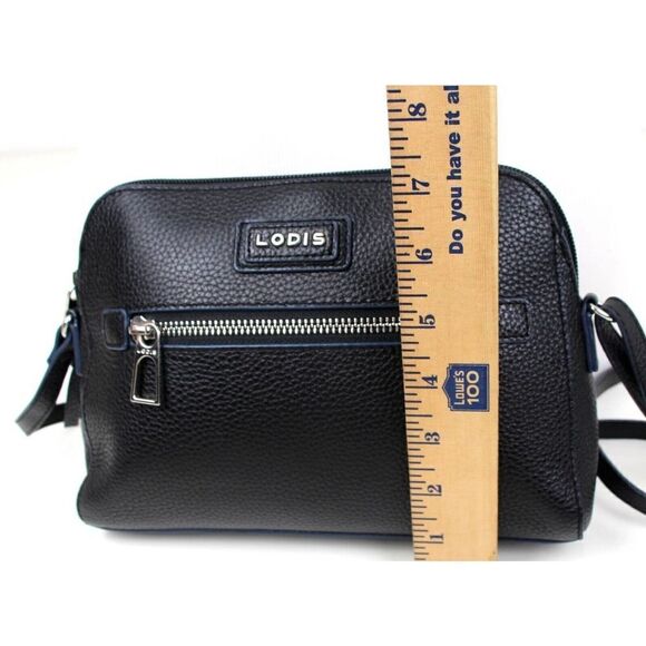 LODIS PEBBLED BLACK GENUINE LEATHER CROSSBODY SHOULDER BAG HANDBAG PURSE - Picture 12 of 12